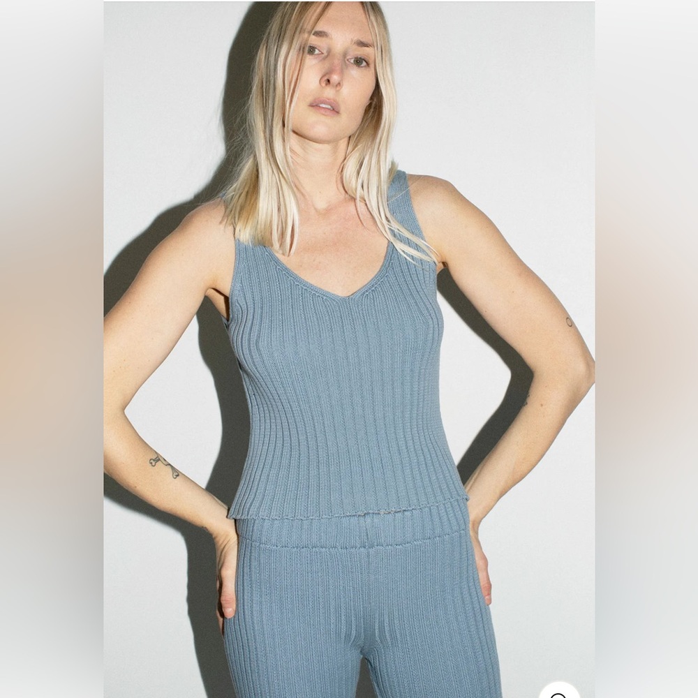 By Signe Blue Ribbed Knit Tank Top